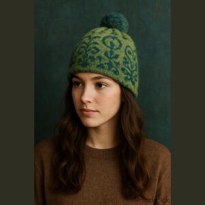 Handmade 100% Wool Beanie Hat Made in Nepal Pom Pom Lined Winter Cap French Knot